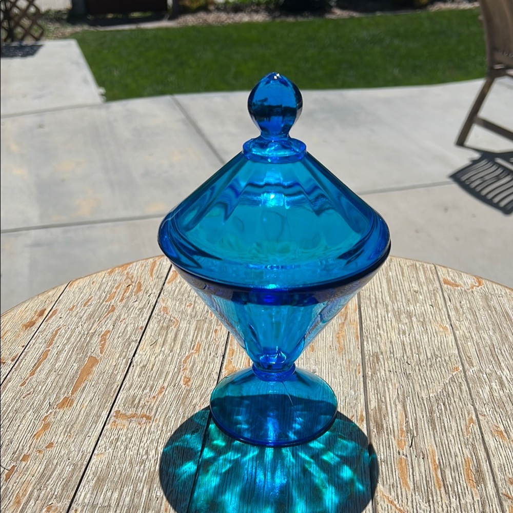 Fenton Celeste Blue Candy Dish Stretch Iridescent Glass
